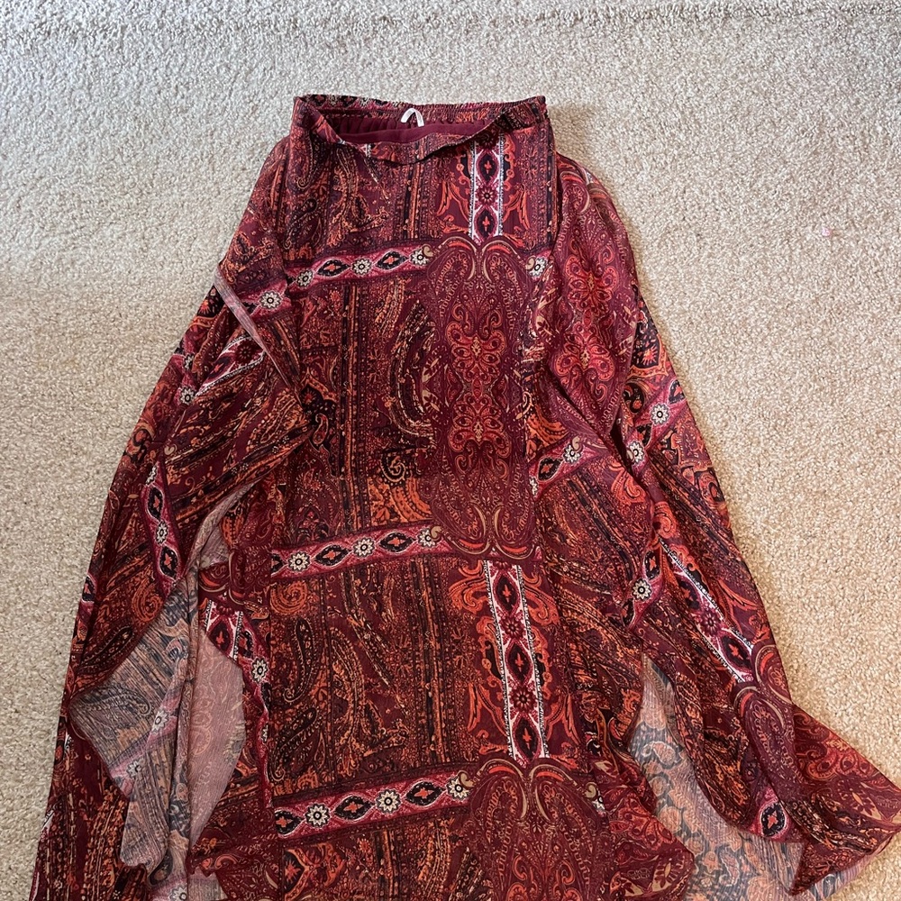 Free People Red Paisley Maxi Skirt